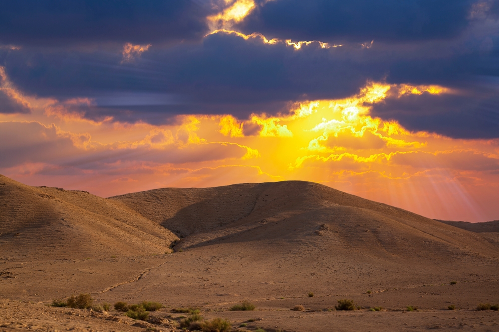 yellow sunbeams in desert