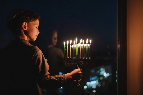 Menorah in window - a symbol of Jewish pride