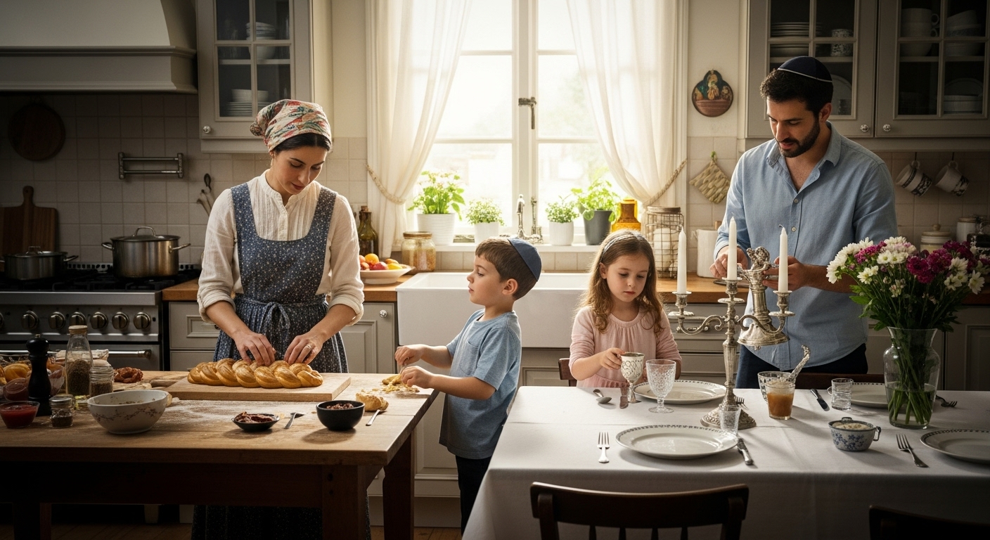 family busy preparing for shabbos