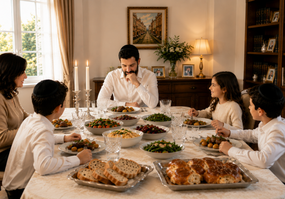 Person reflecting before a meal, symbolizing self-control and the Torah's approach to physical pleasures.