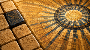 Illustration of the ketoret's lesson: a single dark tile within a beautiful mosaic, symbolizing how the chelbenah's flaw is outweighed by the goodness of the whole.