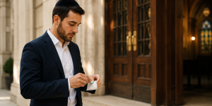 Person discreetly putting away chewing gum as a symbol of Jewish dignity and refinement.