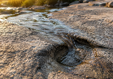 Water slowly carving a hole through solid rock, symbolizing persistence as the key to greatness in Parashat Pinchas.