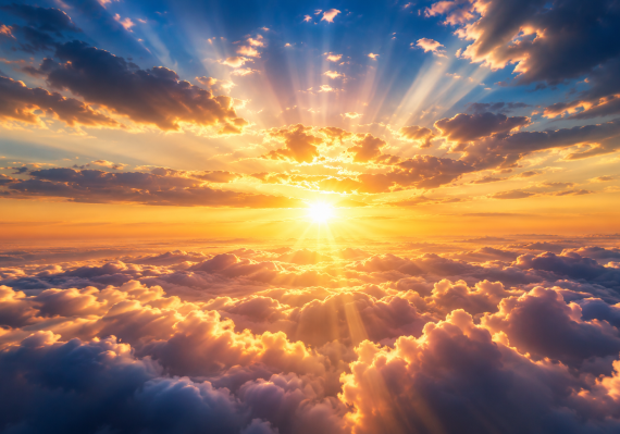 Golden sunrise above the clouds representing the soul's peaceful return to Hashem through misas neshikah. the kiss of death.