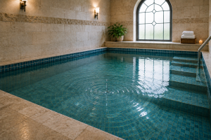 A tranquil mikveh symbolizes the significance of the number 40 in Judaism and spiritual renewal